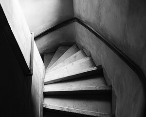 Interior black and white spiral staircase