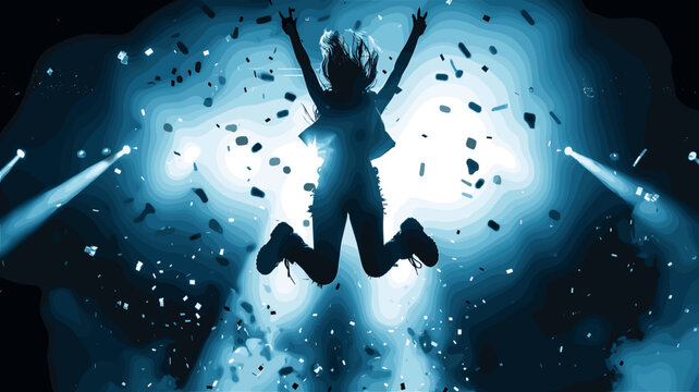 バックライトで浮かび上がる女性アイドルのジャンプシルエットイラスト