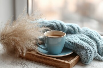 Cozy coffee scene by window
