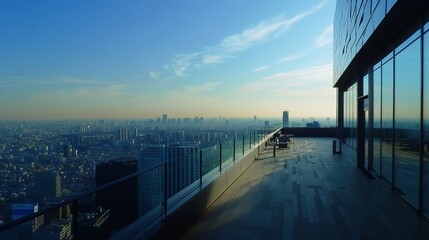 Panoramic city view from a rooftop terrace