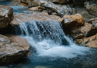 Water cascading over rocks in a natural setting