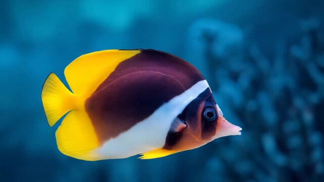 Vibrant butterflyfish aquatic beauty with yellow black and white markings