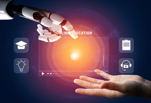 An AI powered online education and e-learning platform. A concept of personalized video courses and adaptive learning in a virtual classroom. Motif - Powered by Adobe