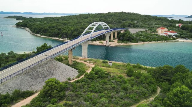 Zdrelac Bridge aerial view in Ugljan Island, Croatia