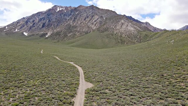 Aerial shot of some the mountains on the west side of the Sierra Nevada Mountains near Mammoth Lakes California