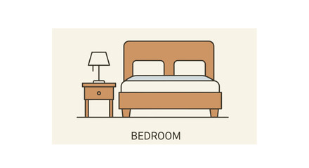 Simple bedroom interior with bed nightstand and lamp flat design silhouette