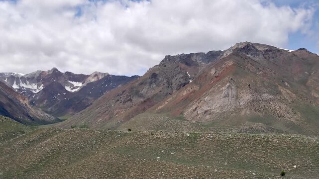 Aerial shot of some the mountains on the west side of the Sierra Nevada Mountains near Mammoth Lakes California