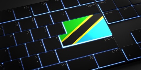 Computer keyboard with flag of Tanzania - 3D illustration