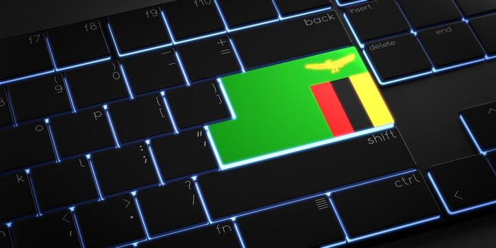 Computer keyboard with flag of Zambia - 3D illustration