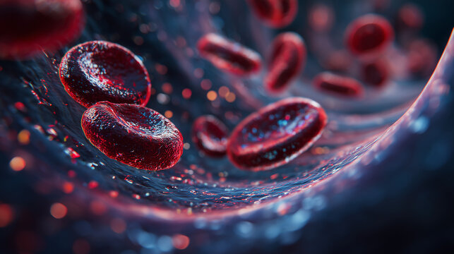 Medical Microscopic View of Blood Cells Flowing Through Blood Vessel - Scientific Visualization