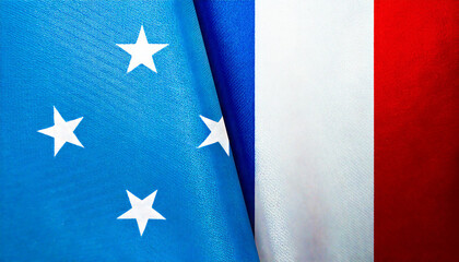 Fototapeta premium フランスの国旗とミクロネシアの国旗(France Flag & Micronesia flag.) 
