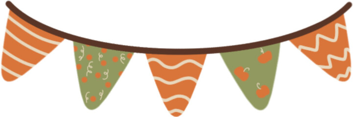 Fall Bunting Illustration with Pumpkins and Stripes Autumnal Bunting Banner Illustration