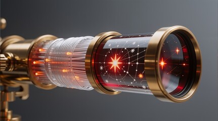 A futuristic telescope with glowing stars, used for cosmic exploration or sci-fi scenes.