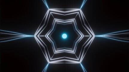 Futuristic hexagonal tunnel with glowing blue light, expressed sci-fi or Used in tech scenes