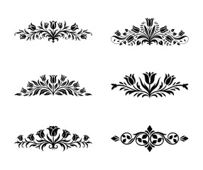 Elegant black floral ornaments and flourishes