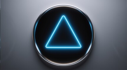 A glowing blue neon triangle in a metallic circle, expressing futuristic tech or Used in sci-fi scenes