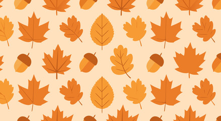 Autumn Leaves and Acorns Seamless Pattern