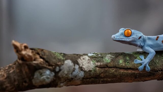 Vibrant blue gecko on a branch wildlife nature macro photography
