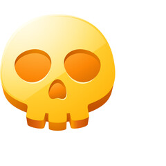 Glossy golden skull icon with circular eye sockets and nose cavity simple geometric shape with smooth highlights on transparent background