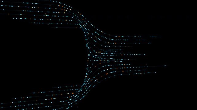 PNG Alpha.Abstract data stream merging with glowing nodes forming curved