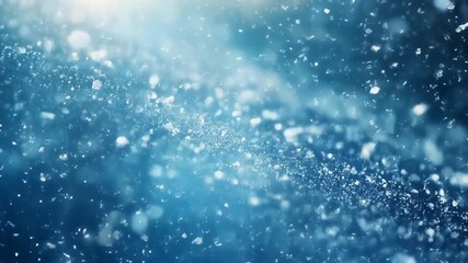 Close-up of falling snowflakes on a blue background with a cinematic lighting effect - Powered by Adobe
