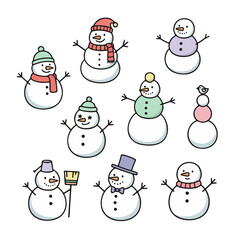 Playful Snowmen Stickers with Colorful Elements