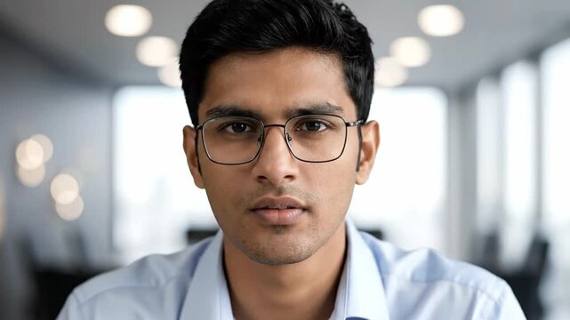 A young professional gives a definitive nod of approval in a business meeting, his expression showing confidence and agreement in a soft-focus close-up