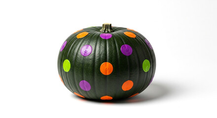 Orange autumn pumpkin, isolated on white, with a festive easter egg