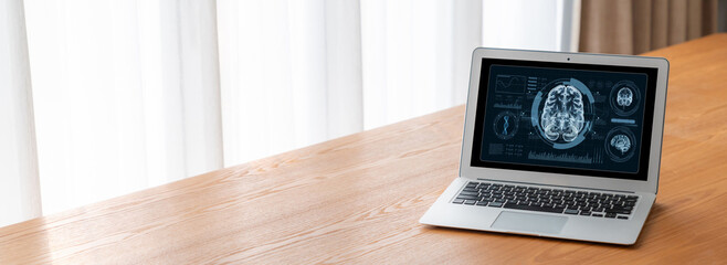 Medical science technology and futuristic healthcare virtual computer software analyze human health...