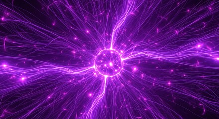 Dynamic Purple Plasma Energy Sphere with Radiant Electric Filaments and Glowing Arcs on Dark Background