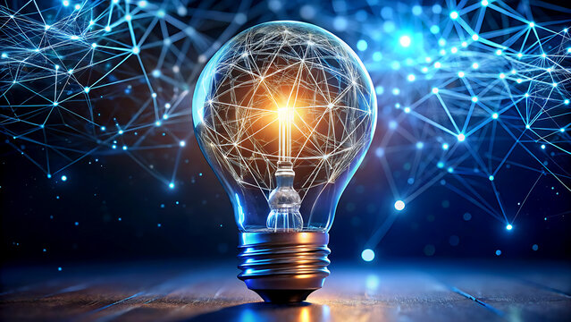 Glowing light bulb with network connections representing innovation and creative ideas concept for technology and future