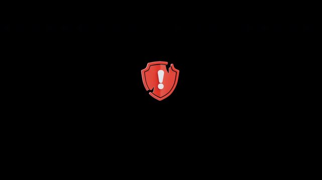 Broken security shield warning 3d animation