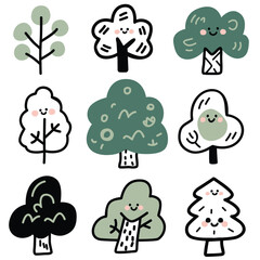 Cute Doodle Tree Set for Kids Products Vector