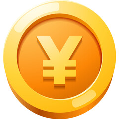 Golden Coin With Yen Symbol And Realistic Shine On Transparent Background 3D Render