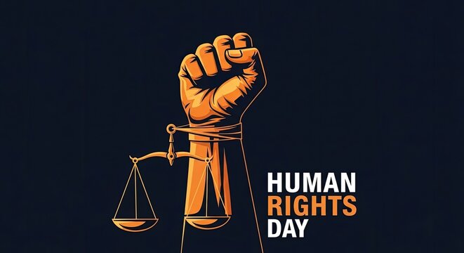 Human rights day fist and scales of justice illustration
