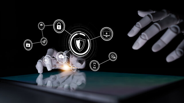 AI artificial intelligence strengthens cybersecurity with intelligent threat detection, virtual assistant alerts, and proactive protection agAI artificial intelligencenst digital breaches. Latch - Powered by Adobe