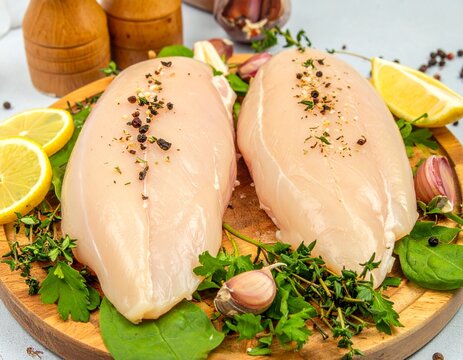 raw chicken breast with herbs
