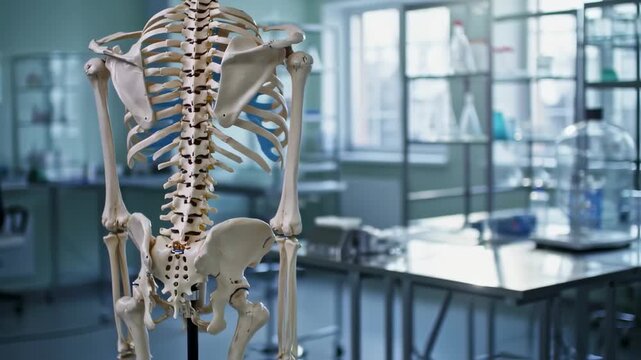 Human Skeleton Model in Medical Lab: Anatomy Study, Science Education, Healthcare Research