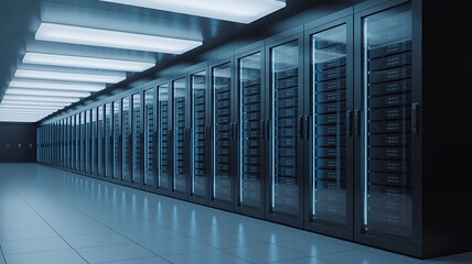 Data center server room with modern equipment