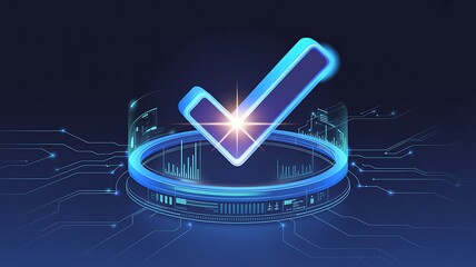 Blue Tick Futuristic Technology and Confirmation Icon