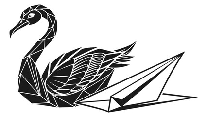 Geometric swan design in black and white with angular shapes and a paper airplane illustration vreated with genrated ai