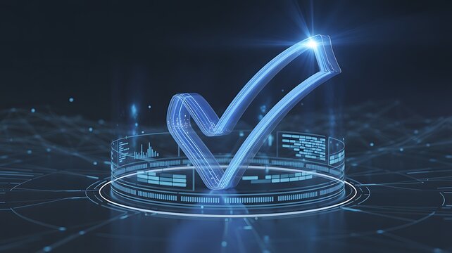 Glowing blue checkmark with data visualization