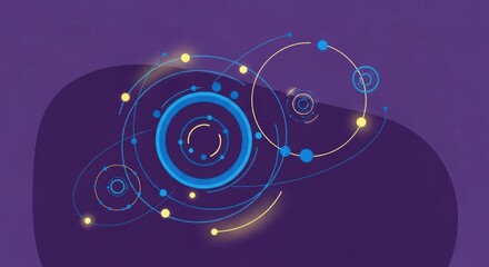 Abstract futuristic background featuring glowing blue concentric circles and orbiting data points.
