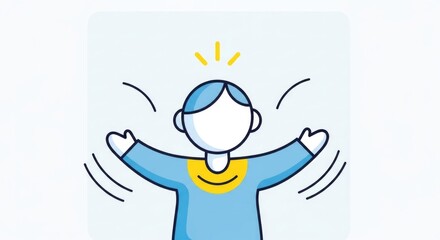 A stylized illustration of a person with arms outstretched in a gesture of joy or excitement.