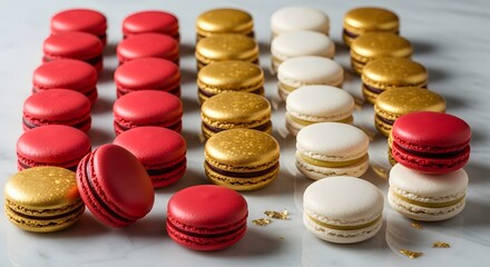 Assorted macarons on white table top surface