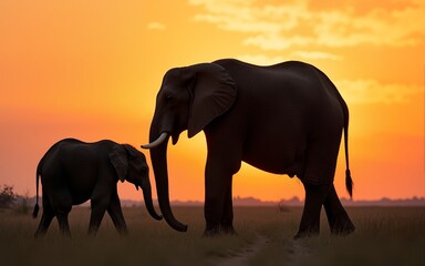 Elephant Encounter at Sunset. High quality