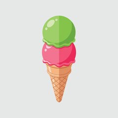 Delicious Double Scoop Ice Cream Cone with Green and Pink Flavors.