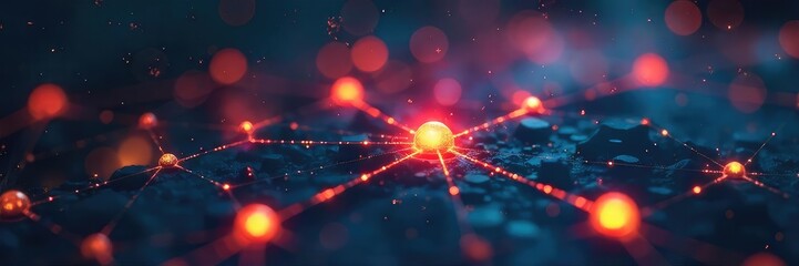 A network of glowing nodes and lines connecting and forming innovative ideas, symbolizing a collaborative and interconnected approach to invention and progress , potential, research, data