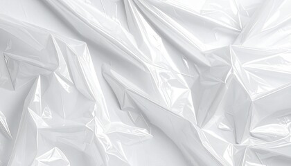 Obraz premium White Crumpled Plastic Texture Background, Shiny Wrinkled Polyethylene Film, Abstract Transparent Material Pattern