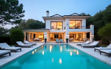 Fototapeta premium Swimming pool outside luxury house. High quality